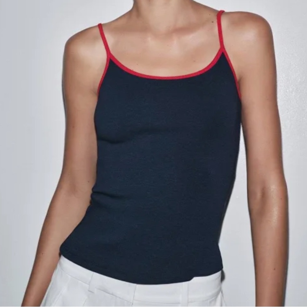 Zara Dark Blue Camisole with Bold Red Accents